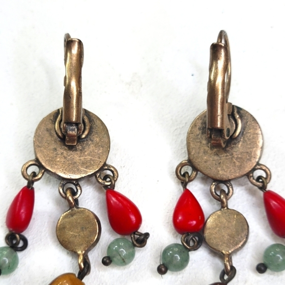 Precious Gemstones Boho Earrings Turquoise Tiger's eye Red Jasper Jade - Picture 7 of 8